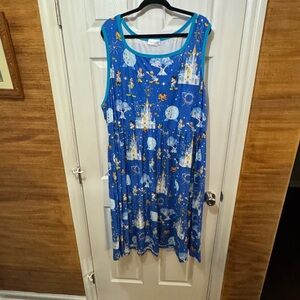 Blue Sleeveless Disney Castle Print Dress